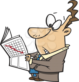 Royalty Free Clipart Image of a Man Reading a Paper Showing a Crash