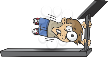 Royalty Free Clipart Image of a Kid in Trouble on a Treadmill