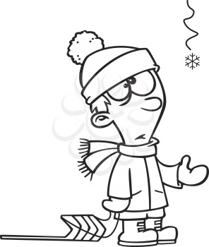 Royalty Free Clipart Image of a Boy With a Toboggan and a Snowflake