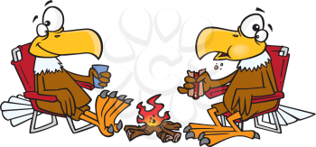 Royalty Free Clipart Image of Eagles at a Fire