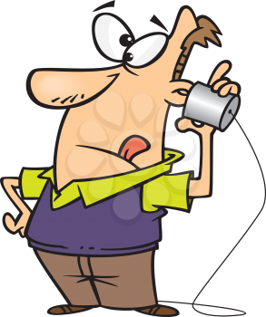 Royalty Free Clipart Image of a Man With a Tin Can Phone