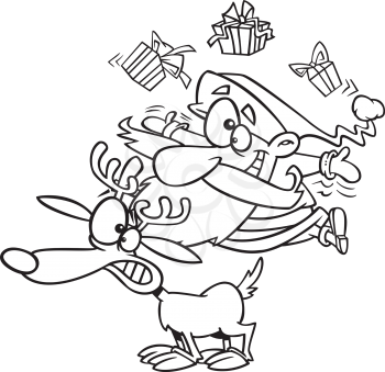 Royalty Free Clipart Image of a Juggling Santa With a Reindeer