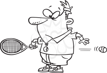 Royalty Free Clipart Image of a Man Shot Through With a Tennis Ball