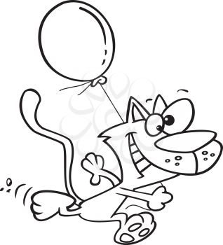 Royalty Free Clipart Image of a Cat Holding a Balloon