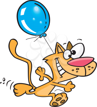 Royalty Free Clipart Image of a Cat Holding a Balloon