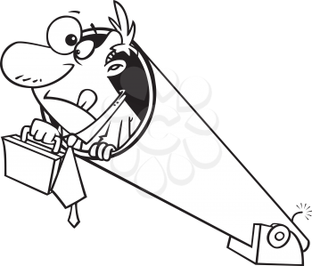 Royalty Free Clipart Image of a Man in a Cannon