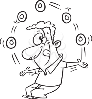 Royalty Free Clipart Image of  Man Juggling Donuts