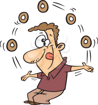 Royalty Free Clipart Image of  Man Juggling Donuts