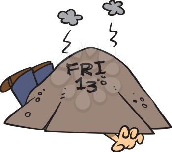 Royalty Free Clipart Image of a Man Hiding on Friday the 13th