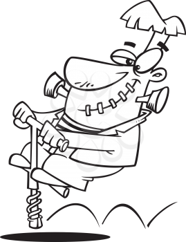 Royalty Free Clipart Image of Frankenstein on a Pogo Stick