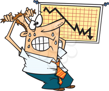 Royalty Free Clipart Image of a Man Looking at a Recession Graph