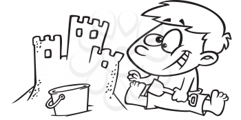 Royalty Free Clipart Image of a Boy Building a Sand Castle
