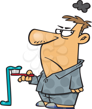 Royalty Free Clipart Image of a Man Upset Over a Toothpaste Mess