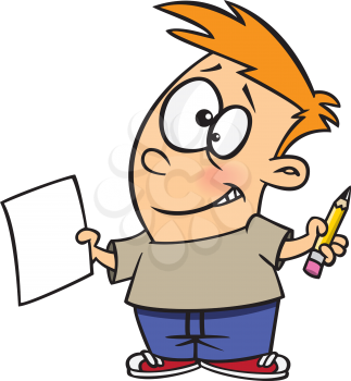 Royalty Free Clipart Image of a Boy Holding a Piece of Paper