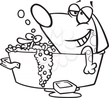 Royalty Free Clipart Image of a Dog Taking a Bath