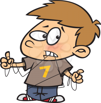 Royalty Free Clipart Image of a Boy Tangled in Floss