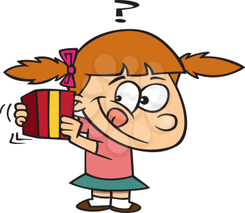 Royalty Free Clipart Image of a Girl Holding a Present