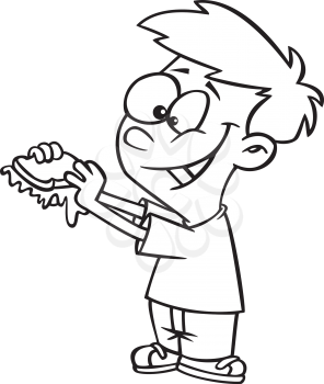 Royalty Free Clipart Image of a Boy Eating a Sandwich