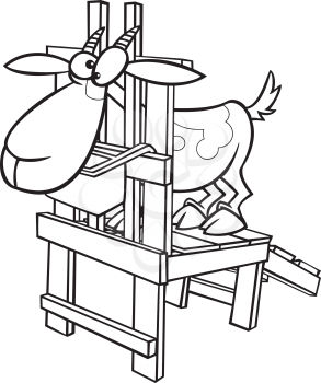 Royalty Free Clipart Image of a Goat Standing on a Milk Stand