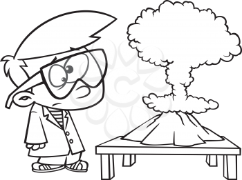 Royalty Free Clipart Image of a Boy Watching an Explosion
