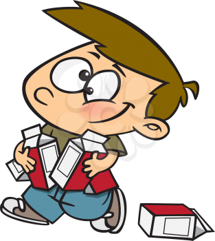 Royalty Free Clipart Image of a Boy Holding Cartons of Milk