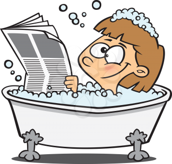 Royalty Free Clipart Image of a Woman Reading a Newspaper in the Bathtub