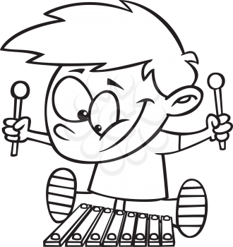 Royalty Free Clipart Image of a Boy Playing a Xylophone