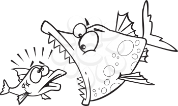 Royalty Free Clipart Image of a Big Fish About to Eat a Little Fish