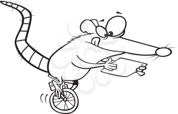 Royalty Free Clipart Image of a Rat on a Unicycle