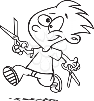 Royalty Free Clipart Image of a Boy Running With Scissors