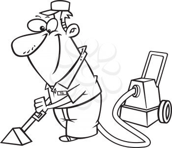Royalty Free Clipart Image of a Male Cleaning the Carpet