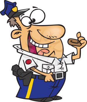 Royalty Free Clipart Image of a Police Officer Eating a Doughnut 
