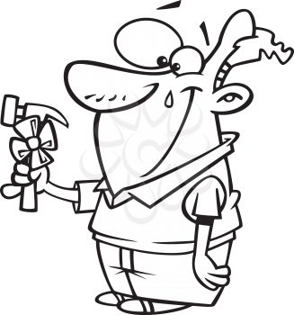 Royalty Free Clipart Image of a Man Holding a Hammer for a Present 
