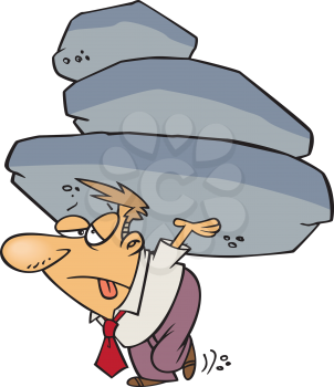 Royalty Free Clipart Image of a Male Carrying a Load of Rocks 