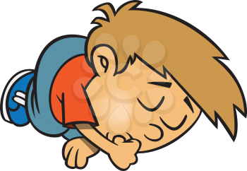 Royalty Free Clipart Image of a Boy Sucking his Thumb while Sleeping
