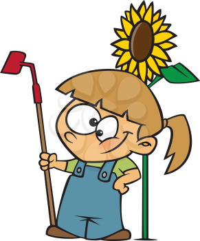 Royalty Free Clipart Image of a Girl Growing a Sunflower 