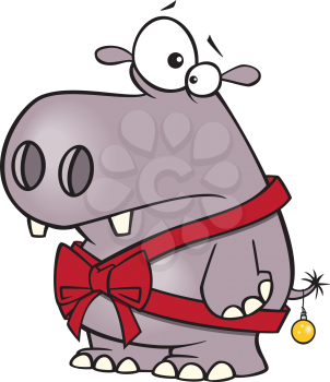 Royalty Free Clipart Image of an Hippo With a Bow and Bell