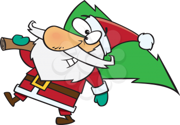 Royalty Free Clipart Image of Santa With a Christmas Tree