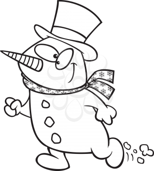 Royalty Free Clipart Image of a Snowman Walking