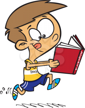 Royalty Free Clipart Image of a Little Boy Running and Studying