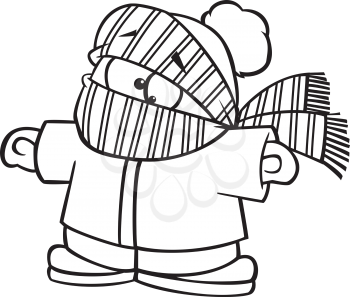 Royalty Free Clipart Image of a Boy Bundled in Winter Clothes