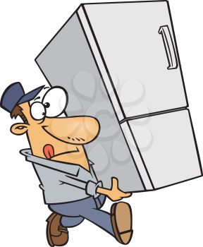 Royalty Free Clipart Image of a Man Carrying a Refrigerator