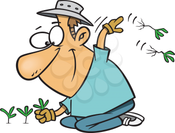 Royalty Free Clipart Image of a Man Pulling Weeds