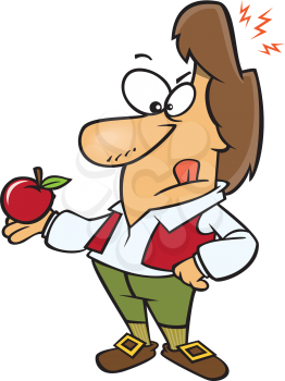 Royalty Free Clipart Image of a Man in Historical Clothes Holding an Apple