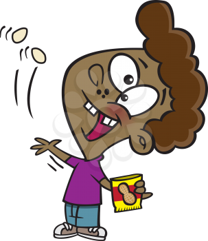 Royalty Free Clipart Image of a Boy Eating Peanuts