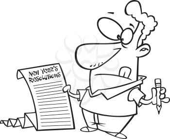 Royalty Free Clipart Image of a Man Making a New Year's Resolution List