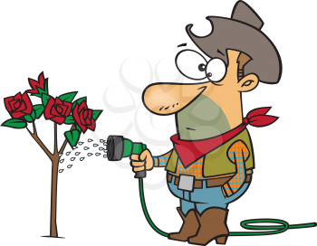 Royalty Free Clipart Image of a Cowboy Spraying Roses