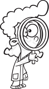 Royalty Free Clipart Image of a Girl With a Magnifying Glass