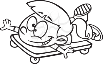 Royalty Free Clipart Image of a Girl Lying on a Scooter Board