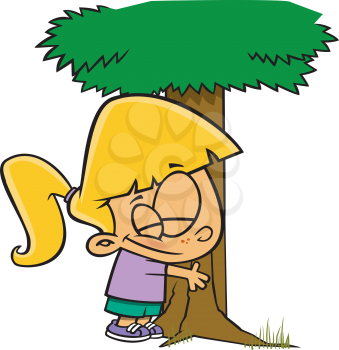 Royalty Free Clipart Image of a Girl Hugging a Tree